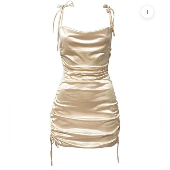 Hot! Designer Leau Ruched adjustable length Mini Midi Satin Party Cocktail Dress - Picture 1 of 5